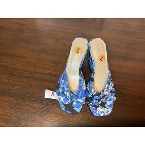 Nine West Floral Print Fabric‎ Wedge Heel Open Toe Slip On Size 7